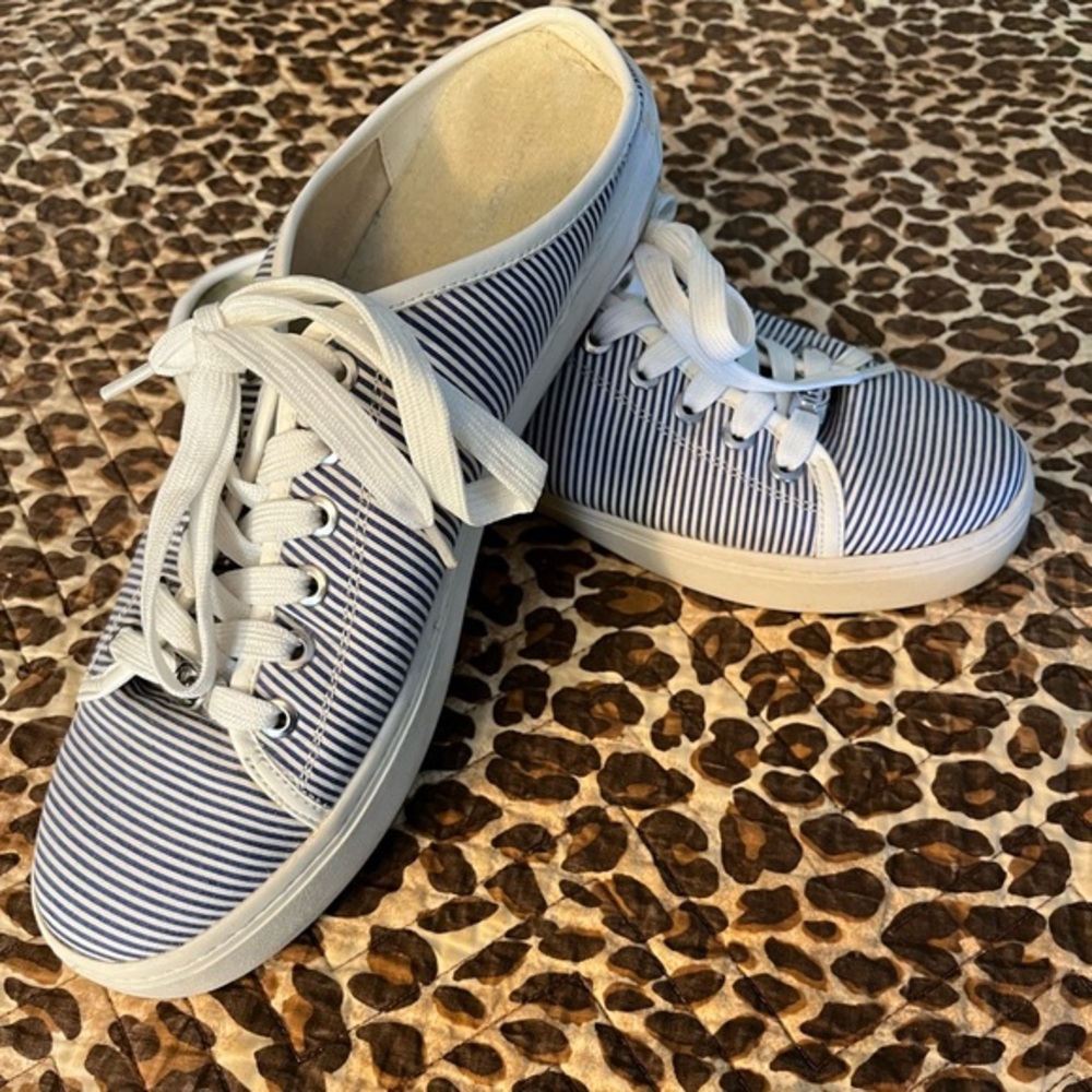 Liz Claiborne Navy Striped Sneaker Mules size 11
